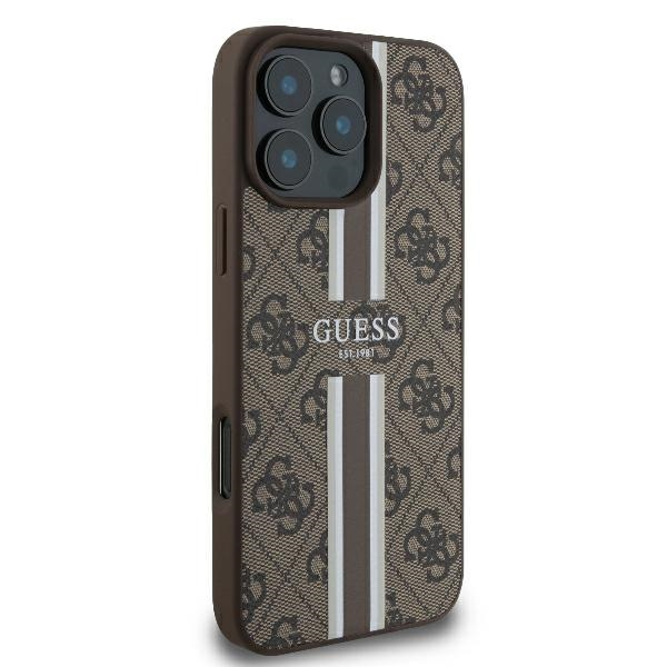 Etui Guess iPhone 16 Pro 6.3" brązowy/brown hardcase 4G Printed Stripes MagSafe