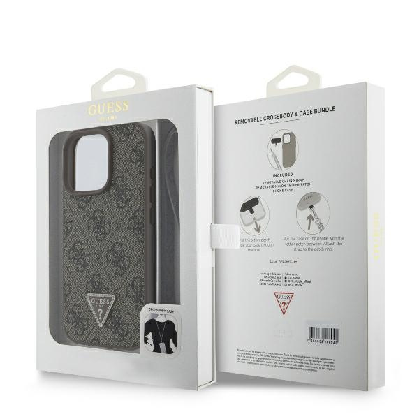 Etui Guess iPhone 16 Pro 6.3" brązowy/brown hardcase Leather Metal Logo Strass Crossbody