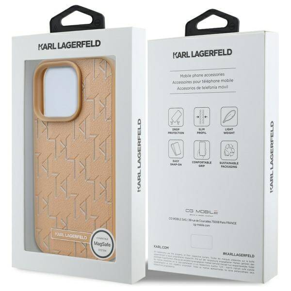 Etui Karl Lagerfeld iPhone 16 Pro 6.3" hardcase beżowy/beige Leather Monogram Metal Logo MagSafe