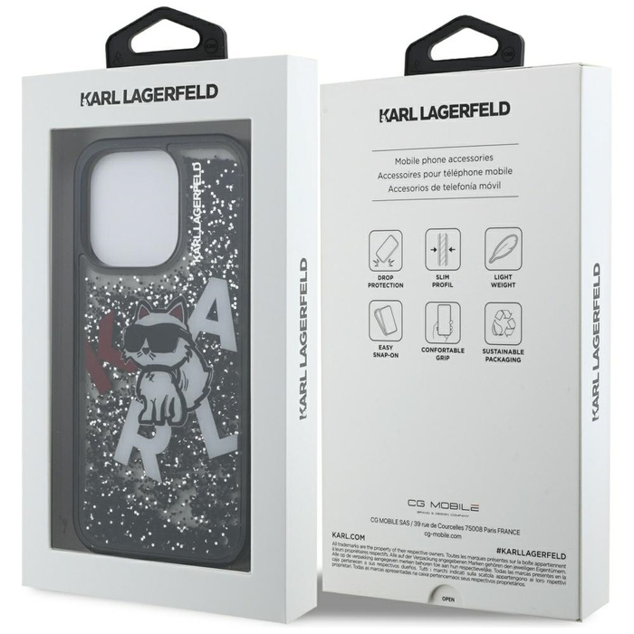 Etui Karl Lagerfeld Liquid Glitter       Choupette Logo do iPhone 16 Pro Max czarny