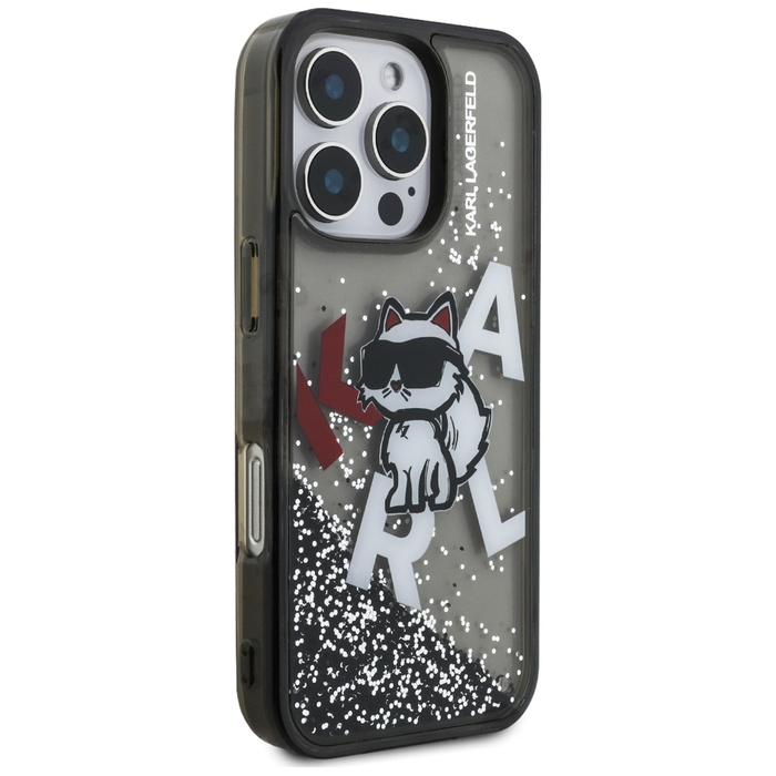 Etui Karl Lagerfeld Liquid Glitter       Choupette Logo do iPhone 16 Pro czarny