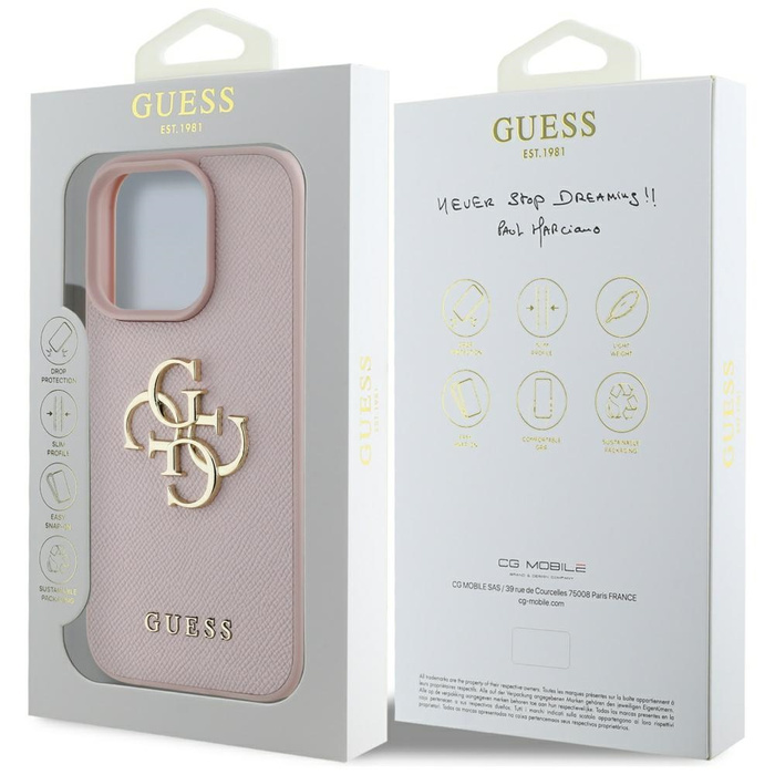 Etui Guess Grained Big 4G Logo Small      Classic Logo do iPhone 16 Pro Max różowy