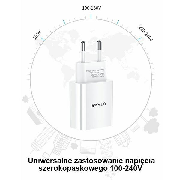 Ładowarka Sieciowa USAMS 1xUSB T18 2,1A Fast Charging Biały