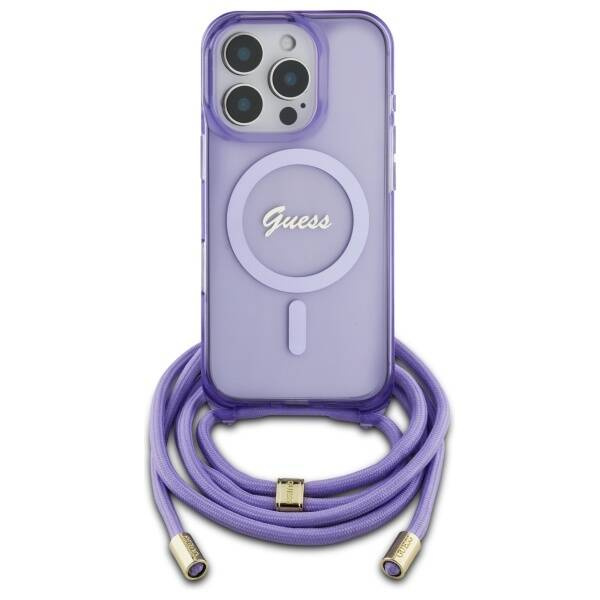 Etui Guess iPhone 16 Pro fioletowy/purple hardcase Crossbody Cord Script MagSafe