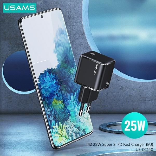 Ładowarka Sieciowa USAMS 1xUSB-C T42 Mini 25W 5V-3A PD3.0 Fast Charging Czarny