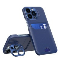 Etui Leather Stand Case Etui Do iPhone 14 Pro Pokrowiec Portfel Na Kartę Z Podstawką Niebieskie Case