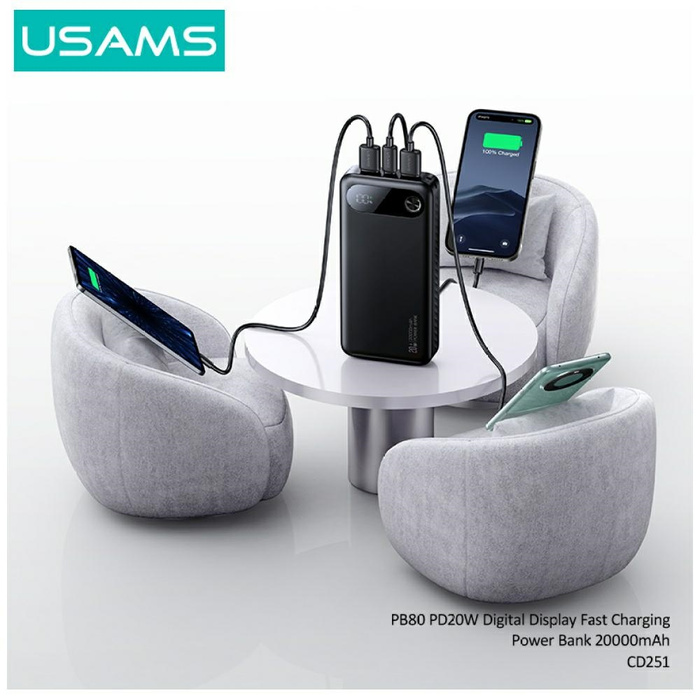 Powerbank USAMS PB80 PD20W 20000mAh      biały