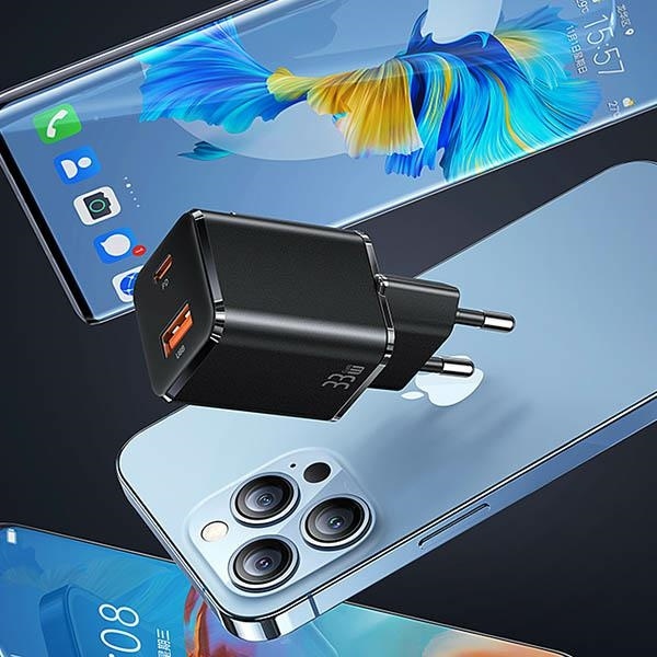 USAMS Ład. siec. 1xUSB-C+1xUSB T43 33W (only head) PD3.0 +QC3.0 Fast Charging biały/white CC144TC02 (US-CC144)