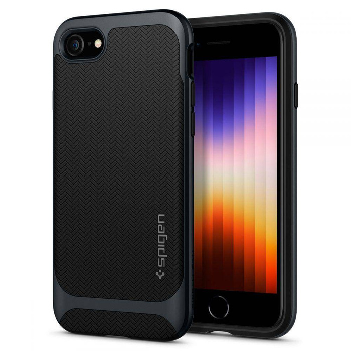 Etui Spigen iPhone SE 2022 2020 7 8 Neo Hybrid Metal Slate Szare Case + Szkło SPIGEN Glas.Tr Slim
