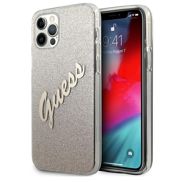 Etui GUESS Apple iPhone 12 Pro Max Glitter Gradient Script Złoty Hardcase