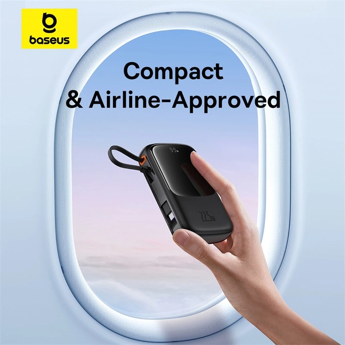 Powerbank Baseus Qpow Pro+ 10000mAh 22.5W z wbudowanym kablem USB-C i wyświetlaczem - czarny