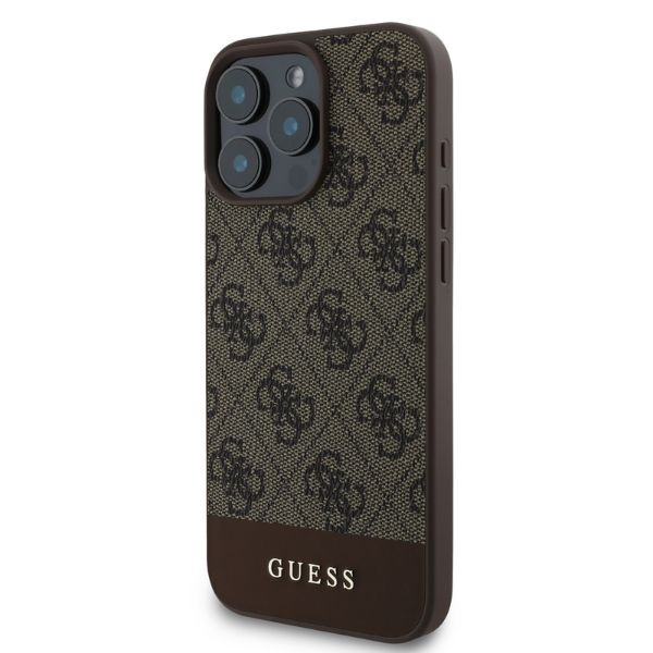 Etui Guess iPhone 16 Pro brązowy/brown HC PC/TPU 4G PU Bottom Stripe