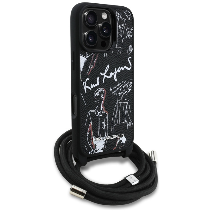 Etui Karl Lagerfeld iPhone 16 Pro Crossbody Grained Pattern & Logo Czarny