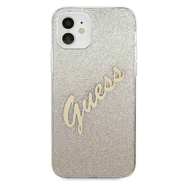 Etui GUESS Apple iPhone 12 Mini Glitter Gradient Script Złoty Hardcase
