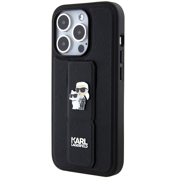 Etui Karl Lagerfeld KLHCP15XGSAKCPK iPhone 15 Pro Max 6.7" czarny/black hardcase Gripstand Saffiano Karl&Choupette Pins Case