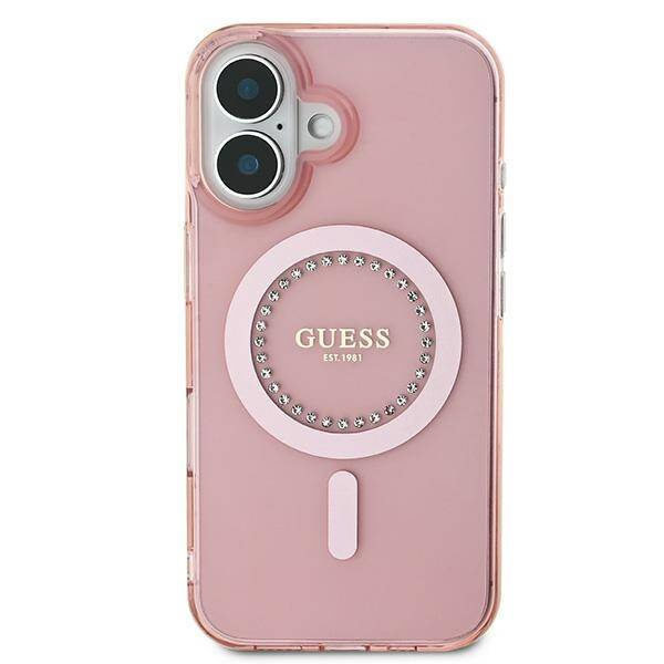 Etui Guess iPhone 16 6.1" różowy/pink hardcase IML Rhinestones MagSafe