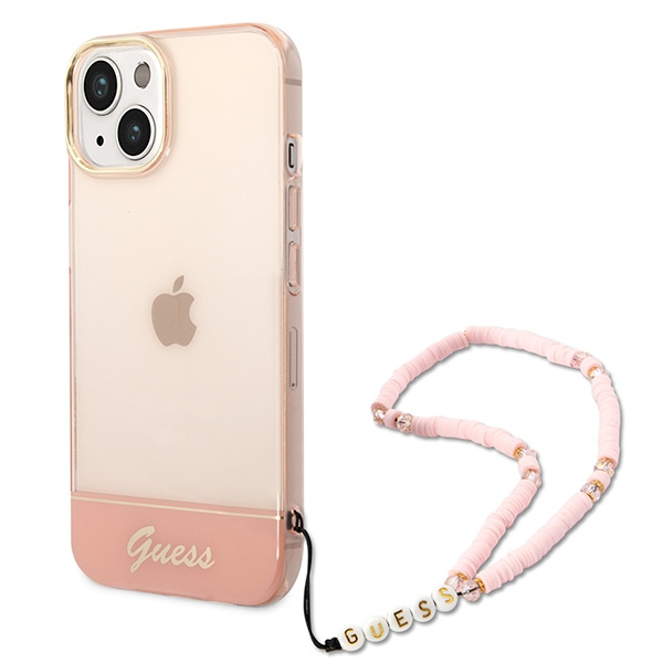 Etui GUESS Apple iPhone 14 Plus Translucent Pearl Strap Różowy Hardcase