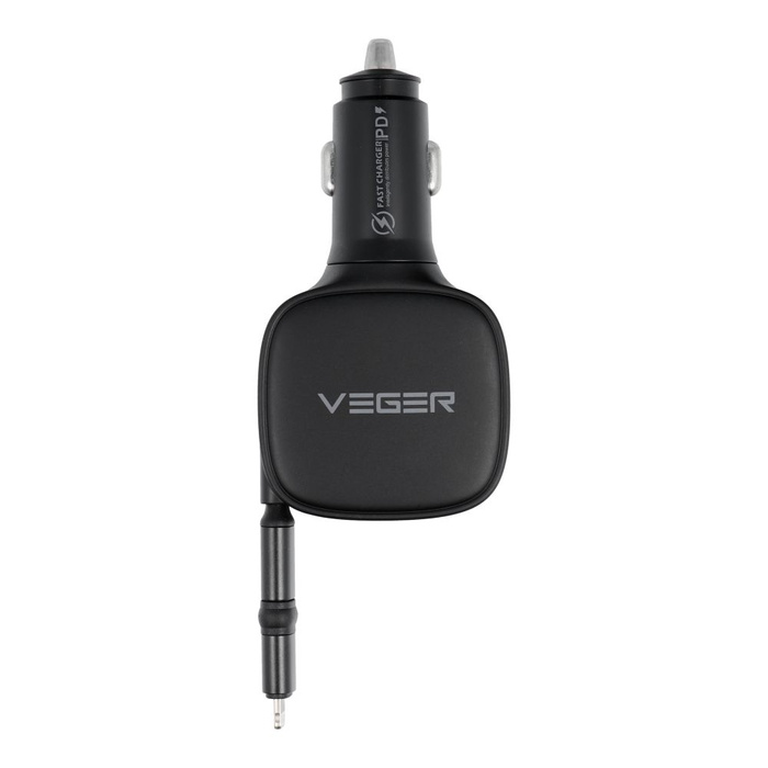 VEGER ładowarka samochodowa USB C + kabel USB C / Lightning QC PD 84W CC89 czarna