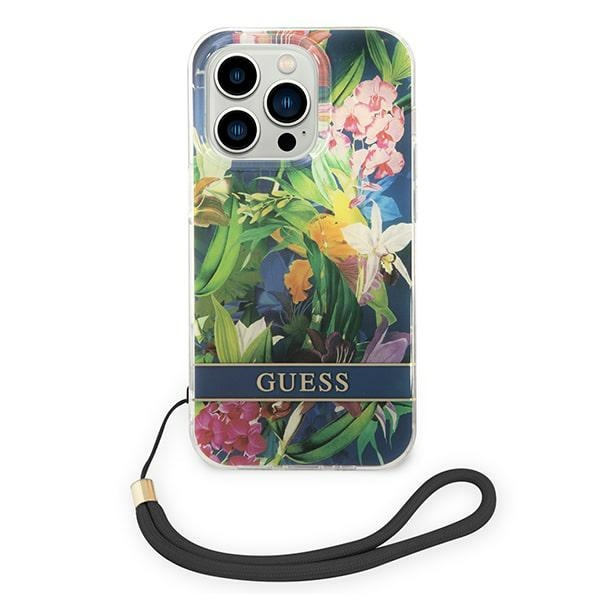 Etui GUESS Apple iPhone 14 Pro Max Flower Strap Niebieski Hardcase