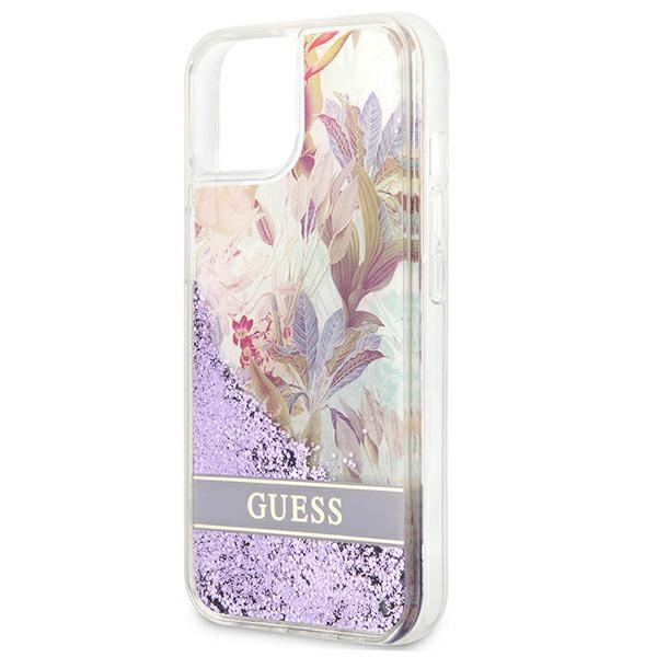 Etui GUESS Apple iPhone 13 Mini Flower Liquid Glitter Fioletowy Hardcase