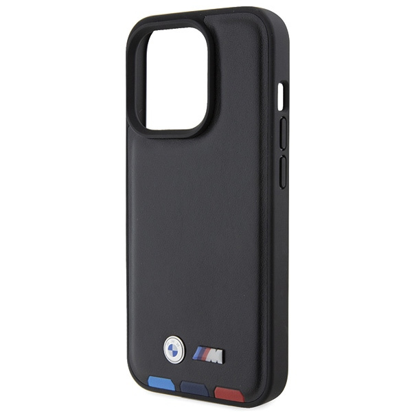 Etui BMW BMHCP15L22PTDK iPhone 15 Pro 6.1" czarny/black Leather Stamp Tricolor Case