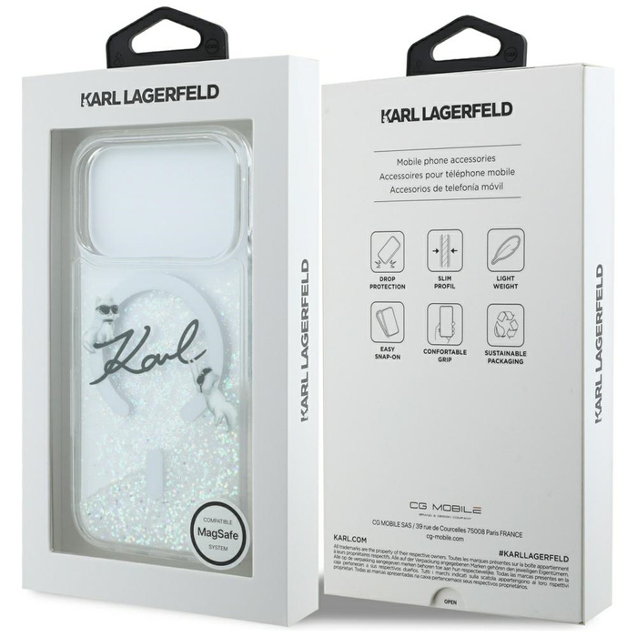 Etui Karl Lagerfeld Liquid Glitter Karl  Script Logo MagSafe do iPhone 17 Pro przezroczysty
