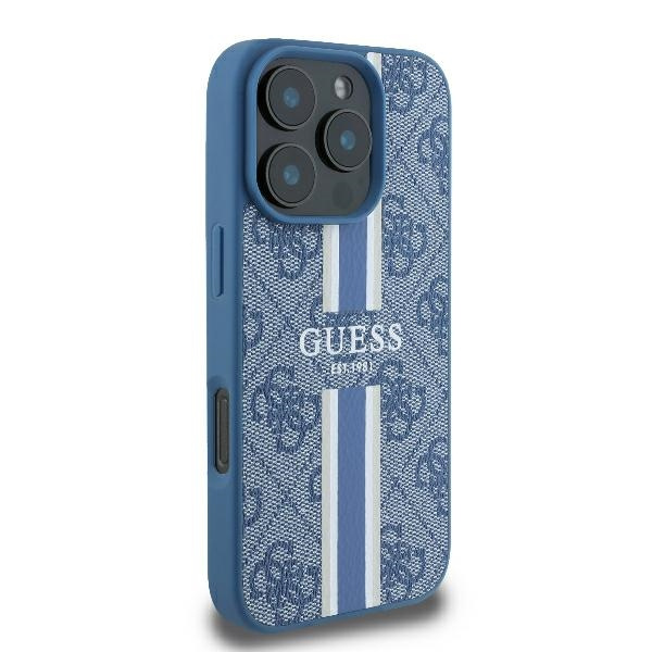 Etui Guess iPhone 16 Pro 6.3" niebieski/blue hardcase 4G Printed Stripes MagSafe