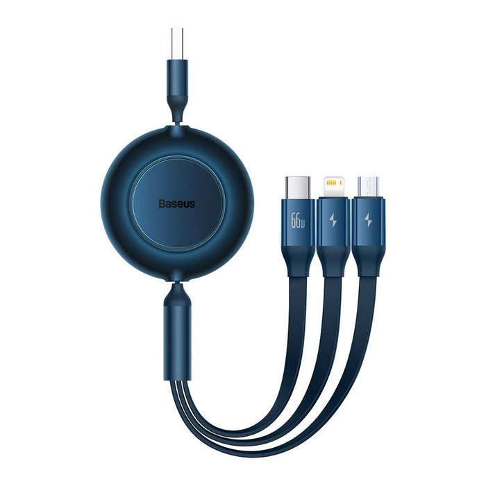 Baseus Bright Mirror 2 zwijany kabel przewód 3w1 USB Typ A - micro USB + Lightning + USB Typ C 66W 1.1m niebieski (CAMJ010103)