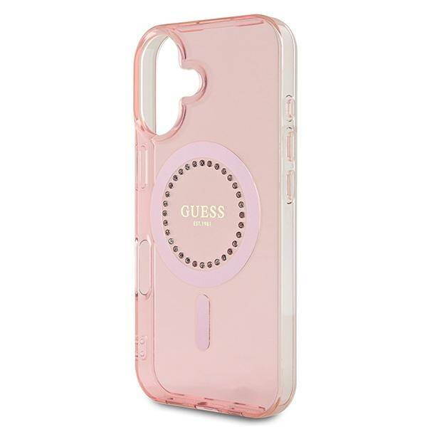 Etui Guess iPhone 16 6.1" różowy/pink hardcase IML Rhinestones MagSafe