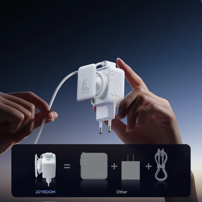 Ładowarka sieciowa Joyroom JR-TCL05 45W GaN z organizerem na kabel - biała