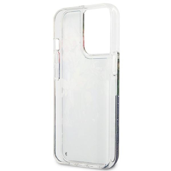 Etui GUESS Apple iPhone 13 13 Pro Flower Liquid Glitter Niebieski Hardcase