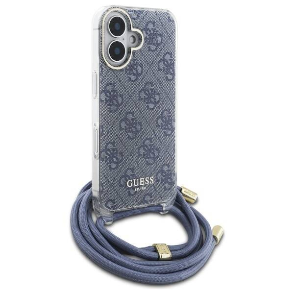 Etui Guess iPhone 16 6.1" niebieski/blue hardcase Crossbody Cord 4G Print