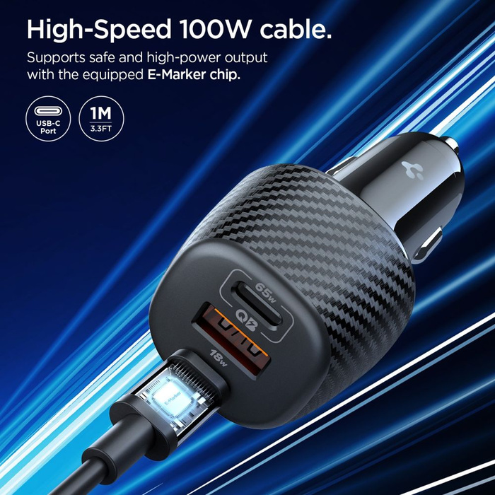 ŁADOWARKA SAMOCHODOWA SPIGEN ESSENTIAL EV1133 3-PORTOWA 113W CZARNA