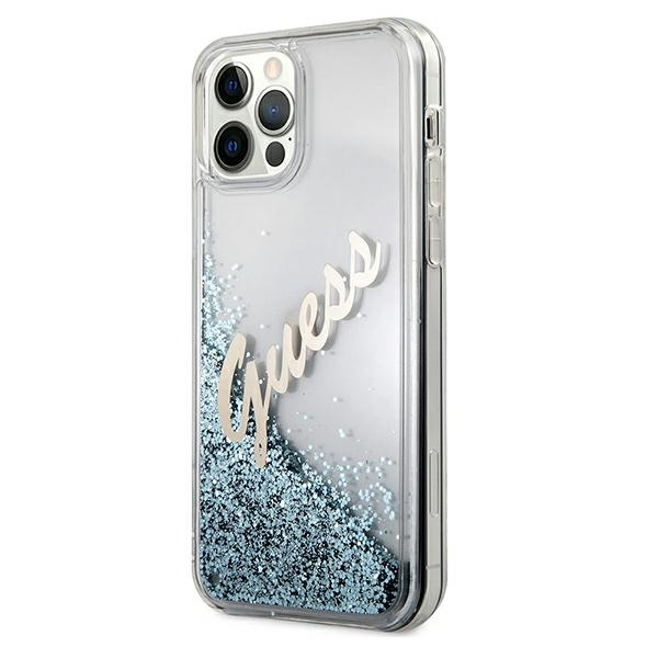 Etui GUESS Apple iPhone 12 Pro Max Glitter Vintage Script Niebieski Hardcase
