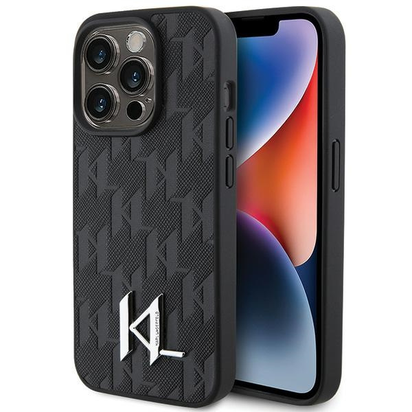 Etui Karl Lagerfeld KLHCP15XPKLPKLK iPhone 15 Pro Max 6.7" czarny/black hardcase Leather Monogram Hot Stamp Metal Logo Case