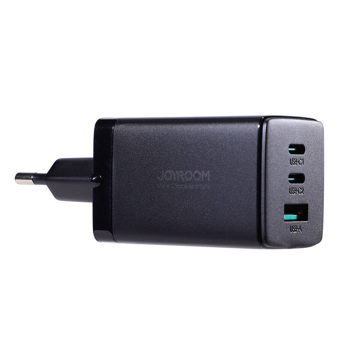 Joyroom szybka ładowarka GaN 65W USB, 2x USB C czarna + kabel USB C - USB C 100W 1.2m (TCG01)