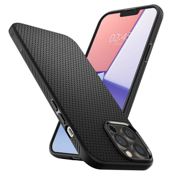 Etui Spigen iPhone 13 Pro Max Liquid Air Matte Black Case + Szkło Hartowane Spigen Glas.Tr Slim