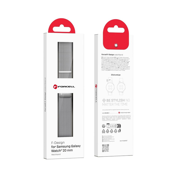 Pasek do Samsung Galaxy Watch Forcell F-Design FS11 magnetyczny stal 20 mm srebrny