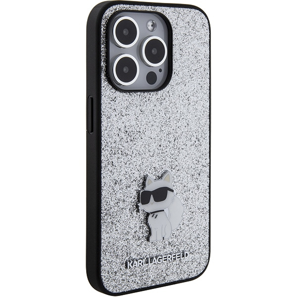 Etui Karl Lagerfeld KLHCP15XGCNPSG iPhone 15 Pro Max 6.7" srebrny/silver hardcase Fixed Glitter Choupette Logo Metal Pin