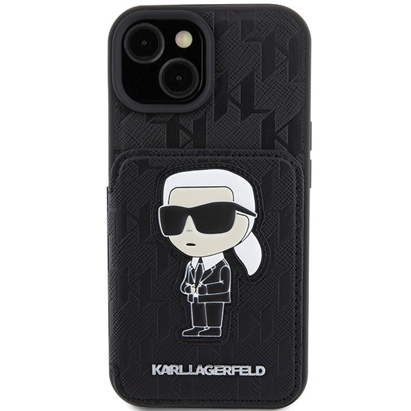 Etui Karl Lagerfeld KLHCP15SSAKKNSCK iPhone 15 6.1" czarny/black hardcase Saffiano Cardslots and Stand Monogram Ikonik Patch