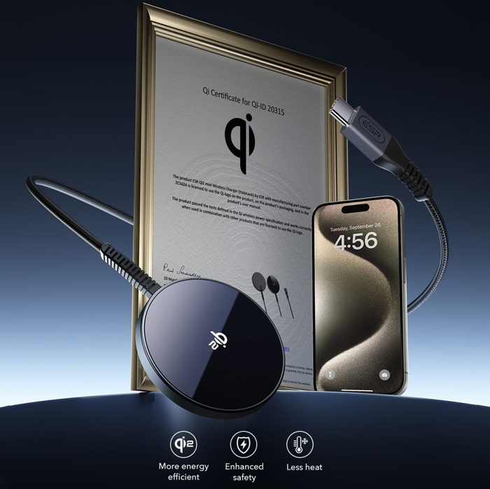 ESR HALOLOCK QI2 MINI MAGNETIC MAGSAFE WIRELESS CHARGER 15W BLACK