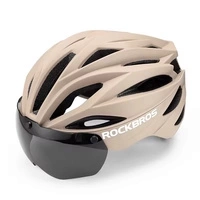 Kask rowerowy Rockbros z szybką, odpinane okulary z ochroną UV, unisex - brązowy