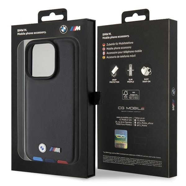 Etui BMW BMHCP15L22PTDK iPhone 15 Pro 6.1" czarny/black Leather Stamp Tricolor Case