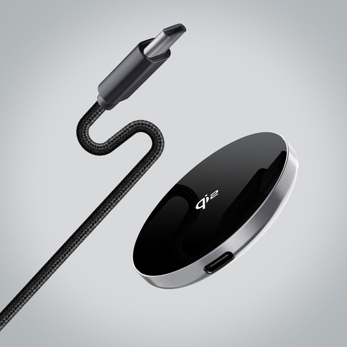 Ładowarka indukcyjna Forcell F-Energy Smart Charge USB C Qi2 15W zgodna z MagSafe z odpinanym kablem 1,5 m srebrna