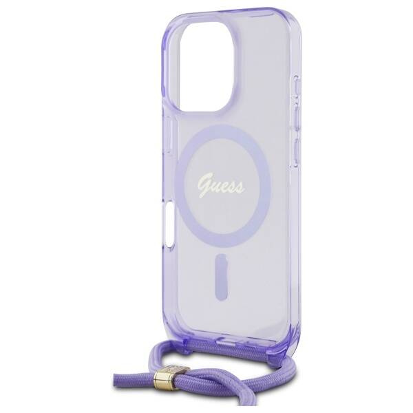 Etui Guess iPhone 16 Pro Max 6.9" fioletowy/purple hardcase Crossbody Cord Script MagSafe