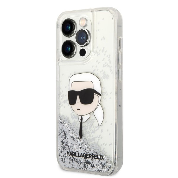 Etui KARL LAGERFELD Apple iPhone 14 Pro Max Glitter Karl Head Srebrny Hardcase