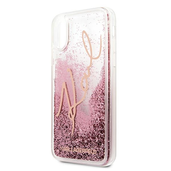 Etui KARL LAGERFELD Apple iPhone X Xs Glitter Signature Różowy Złoty Case