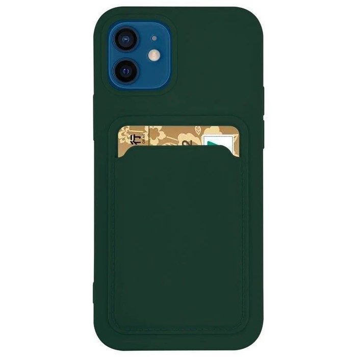 ETUI Card Case silikonowe etui portfel z kieszonką na kartę dokumenty do Samsung Galaxy A72 4G ciemnozielony CASE
