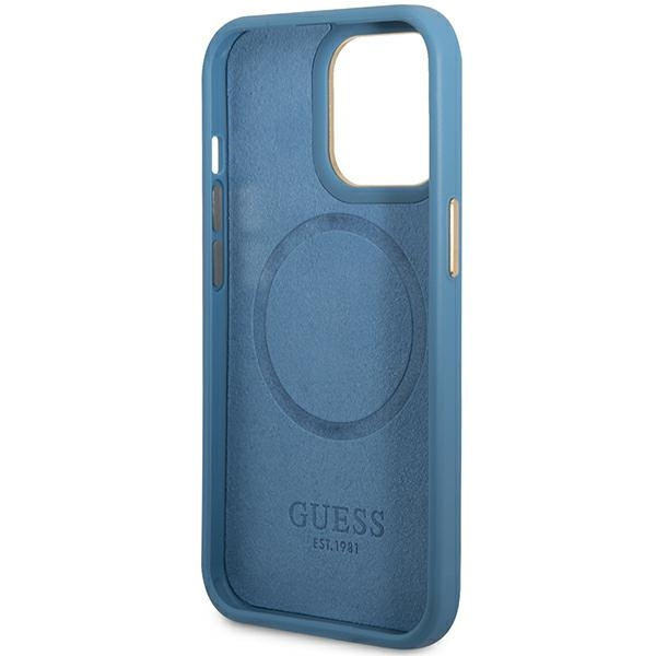 Etui Guess GUHMP14XU4GPRB iPhone 14 Pro Max 6,7" niebieski/blue hard case 4G Logo Plate MagSafe Case