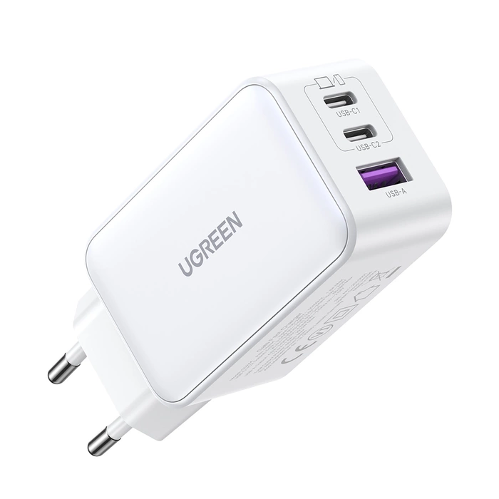 Szybka ładowarka sieciowa GaN Ugreen CD244 65W USB-A / 2x USB-C - biała